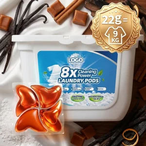 Free Sample 22g Concentrated Niche Perfume Laundry Pods OEM 8X Stain Removal No Phosphorus Hypoallergenic Diaper Baby Cloth Wash