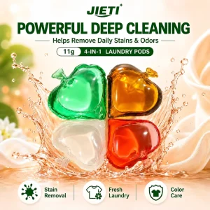 Free Sample JIETI 4 in 1 Peach Shape Laundry Pods 11g Oud Rose Scent Washing Pods Capsule OEM ODM Private Label