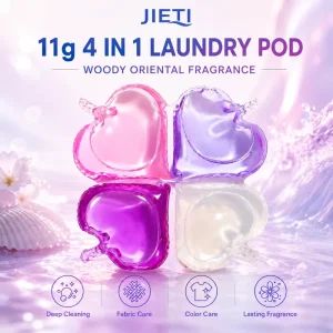 Free Sample JIETI 4 in 1 Peach Shape Laundry Pods 11g Woody Oriental Scent Washing Pods Capsule OEM ODM Private Label