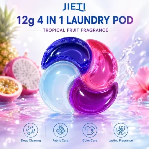 Free Sample JIETI 4 in 1 Peach Shape Laundry Pods 12g Tropical Scent Washing Pods Capsule OEM ODM Private Label