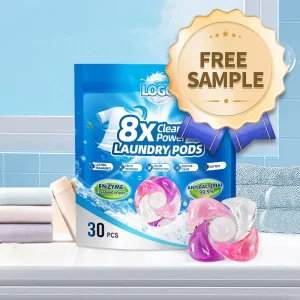 Free Sample Private Label 15g Eco Friendly Disposable Strong Cleaning Laundry Detergent Pods for Apparel Supermarket Retail Pack
