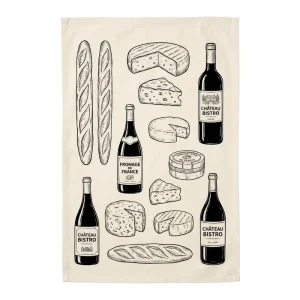French Bistro Cafe Sketch Tea Towel 100% Cotton Paris Restaurant Scene Vintage Kitchen Dish Towel 40x60cm