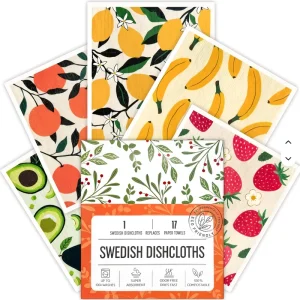 Fruit & Egg Blossom Series Custom Printed Biodegradable Cellulose Sponge Cloth Reusable Dish Cloth with Pattern