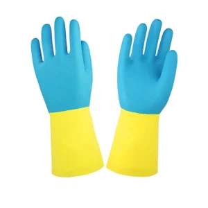GN2001 Neoprene Household Cleaning Gloves Bi-Color Anti-Slip Flock-Lined Chemical and Oil Resistant