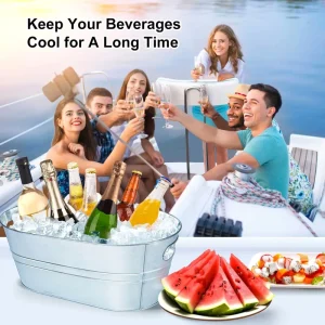 Galvanized Bucket Metal Ice Bucket Champagne Cocktail Cooler Large Oval Tub Beer Chilling Bucket for Home Party Swim Pool Party