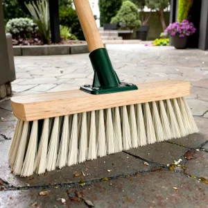 Garden Hard Broom with PVC Head and Natural Wooden Handle for House and Garden Use