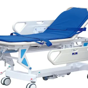 Gas Spring Backrest Reclining Patient Transfer Trolley ABS Hospital Transport Stretcher Cart Central Locking Wheels