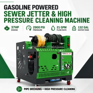 Gasoline-Powered Sewer Jetter for Municipal Pipe Cleaning with Water Tank