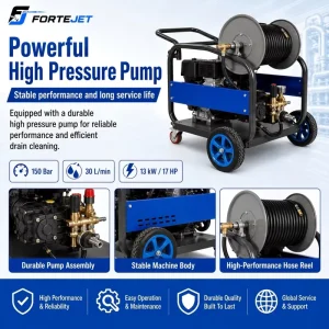 Gasoline Powered Sewer Jetting Machine 150Bar 30L min High Pressure Drain Cleaning Machine for Drain Contractor