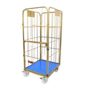 Golden Steel Q235 Four Wheel Zinc Galvanized Hotel Room Cleaning Laundry Cart Nestable Design 500kg Capacity