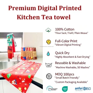 Grandma Gift Designer Digital Printed Kitchen Tea Towel Set Soft Quick Drying Dish Cloth Custom Kitchen Towel