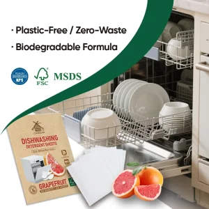 Grapefruit Scent Zero Waste Non toxic Highly Concentrated Biodegradable Home Dishwashing Sheets