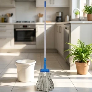 Gray Strip Mop with Blue Base Aluminum Handle Wet Dry Mop Head for Commercial Hotel Floor Cleaning