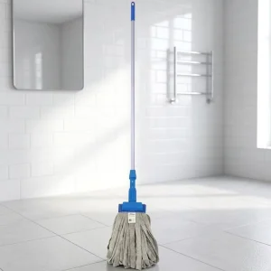 Gray Strip Mop with Blue Plastic Clip Base Aluminum Pole Wet Dry Mop for Commercial Home Floor Cleaning