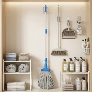 Gray Strip Mop with Plastic Blue Clip Lock Base Aluminum Handle Wet Dry Mop for Home Commercial Floor Cleaning