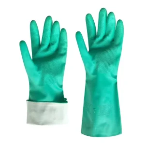 Green 15 Mil Nitrile Gloves for Industrial, Household Cleaning, Food Handling, and Chemical Resistance