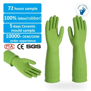 Green 38cm Waterproof Long-Sleeve Unlined Rubber Household Kitchen Cleaning Gloves