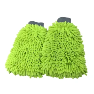 Green Microfiber Chenille Car Wash Mitt for Auto Detailing Buffing and Polishing