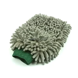 Green Microfiber Chenille Car Wash Mitt with Custom Logo