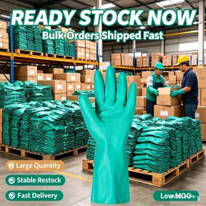 Green Nitrile Chemical Resistant Gloves Acid Alkali Solvent Proof Long Cuff Industrial Safety Work Gloves CE Certified