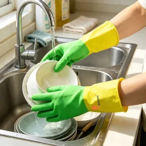 Green Yellow Natural Latex Household Gloves Anti-Slip Fish Scale Rubber Gloves for Kitchen Cleaning Gardening Food Handling