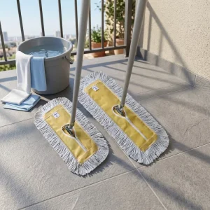 Green and Yellow Polyester Two-Color Dust Mop for Household and Commercial Cleaning