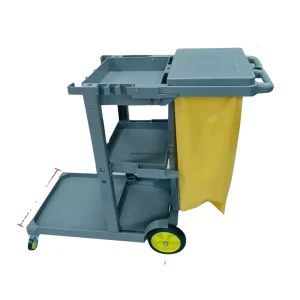 Grey Janitor Trolley Cars Multipurpose Hotel Room Service Cleaning Carts Durable Portable Plastic Waterproof Feature