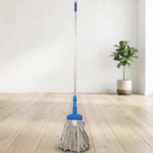 Grey Microfiber String Mop with Aluminum Long Handle, Clamp Type, for Commercial and Household Floor Cleaning