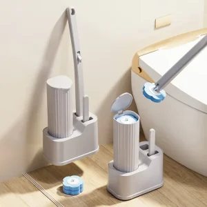 Grey Plastic Toilet Cleaning Brush Set with Sponge Head and Replaceable Head