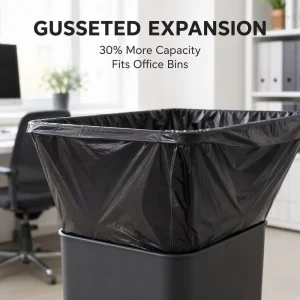 Gusseted Trash Bags PE Black 30L 50L Plastic Garbage Bags with Side Gusset for Office Household