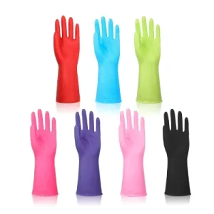 H432 Kitchen Bathroom Cleaning Tools 3 Sizes Durable PVC Household Gloves Multi Colour Housekeeping Rubber Gloves