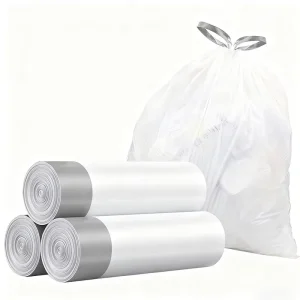 HDPE Drawstring Trash Bags Leak Proof Heavy Duty Tear Resistant for Hospital Office Supermarket Commercial Use