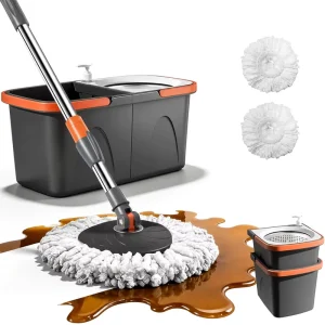 HOLAMOPA Spin Mop Bucket Set with Stainless Steel Spin Basket and Detachable Bucket Body for Home Floor Cleaning