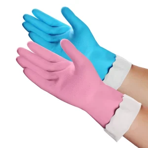 HSL Thick Household Cleaning Gloves 2 Pairs Reusable Kitchen Dishwashing Latex Free Cotton Lining PVC Outer Waterproof Non Slip