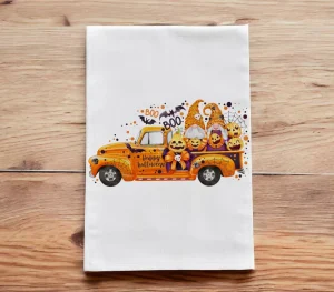 Halloween Colourful Image Custom Design Digital Printed White Kitchen Dish Towel Dining Home Decoration 100% Cotton Tea Towel