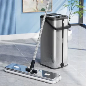 Hand Free Floor Mops Clean Magic Flat Mop Stainless Steel Flat Mop Set