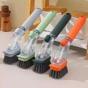 Hand Press Sink Cleaning Brush Spillproof Magic Pot Brush Soft & Hard Bristle for Dish Chopping Board Kitchen Cleaner