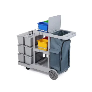 Hand Push Eco Friendly Plastic Hospital Hotel Commercial Janitorial Cleaning Mobile Cart Trolley Knock down Structure Wheels
