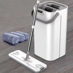 Hand-Washable Flat Mop and Bucket Set with Steel Pole
