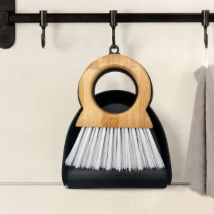 Handheld Dustpan and Broom with Bamboo Handle Set