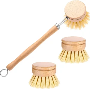 Handheld Kitchen Cleaning Brush Set with Long Handle, Solid Wood Body, and Sisal Bristles for Home and Commercial Use