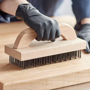 Handheld Long-Handle Steel Wire Brush with Wooden Block for Floor, Machinery, Rust, Mortar, and Stain Cleaning