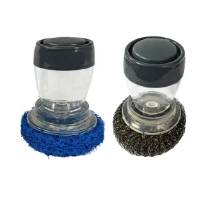 Handheld Pot Brush with Plastic Handle, Detergent Refill, and Nylon Fibers