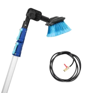 Handheld Solar Panel Brush with Telescopic Aluminum Alloy Pole, Blue and Yellow Bristles for High Walls