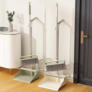 Handmade Plastic Broom and Dustpan Set with Stainless Steel Broom Stick