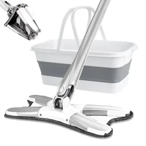 Hands-Free 360 Rotating X-Shaped Microfiber Wringer Flat Floor Cleaning Mop with Folding Bucket Set