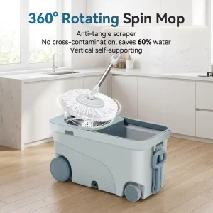 Hands Free 360 Spin Mop Bucket Set Dual Tank Water Split Anti Cross Contamination for Hardwood Tile Vinyl Floor