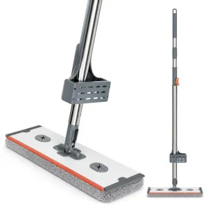 Hands Free Flat Mop with Wringer No Touch Wringing 360 Degree Swivel Joint Microfiber Pad Strong Water Absorption Lightweight