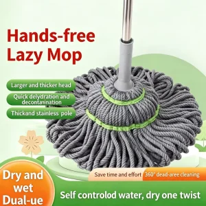 Hands Free Lazy Mop Self Wringing Feature Strong Absorption Fiber Mop for Kitchen Family Daily Use