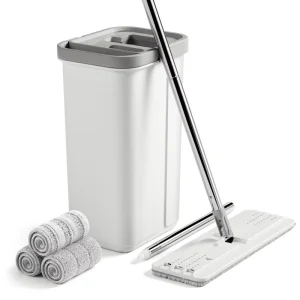 Hands-Free Microfiber Flat Mop with Automatic Squeeze Bucket